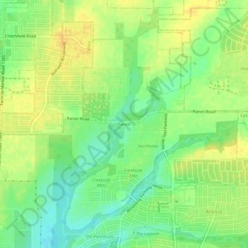 Topografisk kart Parvin, høyde, relieff