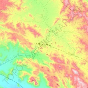 Topografisk kart Keren, høyde, relieff