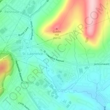 Topografisk kart Saint Lawrence Playground, høyde, relieff