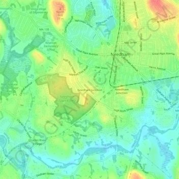 Topografisk kart Needham Junction, høyde, relieff