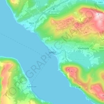 Topografisk kart Volda, høyde, relieff