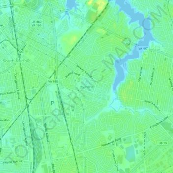 Topografisk kart Riverdale, høyde, relieff