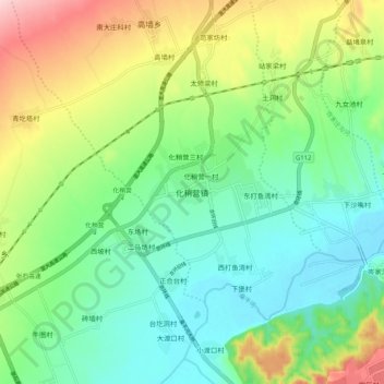 Topografisk kart Huashaoying, høyde, relieff