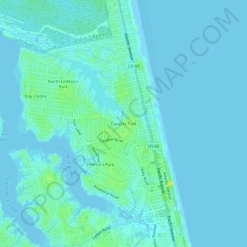 Topografisk kart Cavalier Park, høyde, relieff