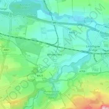 Topografisk kart Whitecross, høyde, relieff