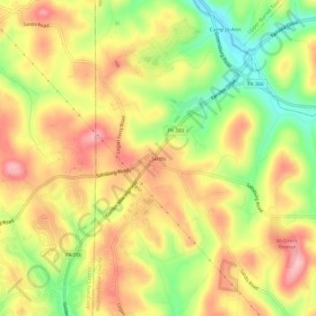 Topografisk kart Sardis, høyde, relieff