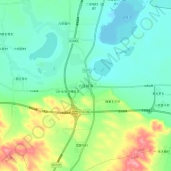 Topografisk kart Jiuliancheng, høyde, relieff