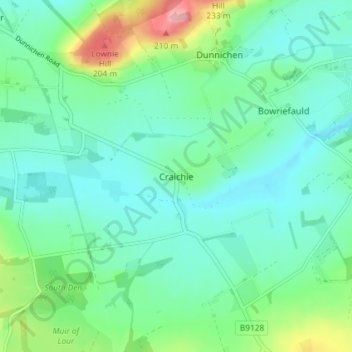 Topografisk kart Craichie, høyde, relieff