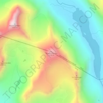 Topografisk kart Kvitskardtinden, høyde, relieff