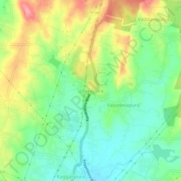 Topografisk kart Udayapura, høyde, relieff