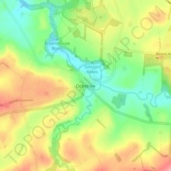 Topografisk kart Ochiltree, høyde, relieff