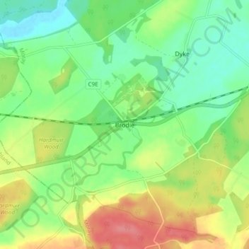 Topografisk kart Brodie, høyde, relieff