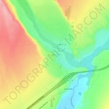 Topografisk kart Beaver Dam, høyde, relieff