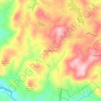 Topografisk kart Pine Shore Lakes, høyde, relieff