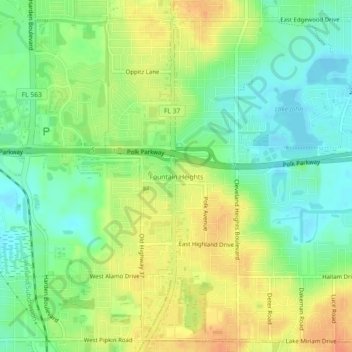 Topografisk kart Fountain Heights, høyde, relieff