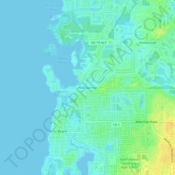 Topografisk kart Wall Springs, høyde, relieff