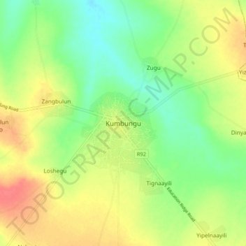 Topografisk kart Kumbungu, høyde, relieff