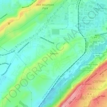 Topografisk kart Oxmoor, høyde, relieff
