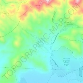 Topografisk kart Sağancı, høyde, relieff