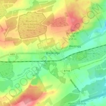 Topografisk kart Blackridge, høyde, relieff