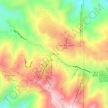 Topografisk kart Big Pines, høyde, relieff