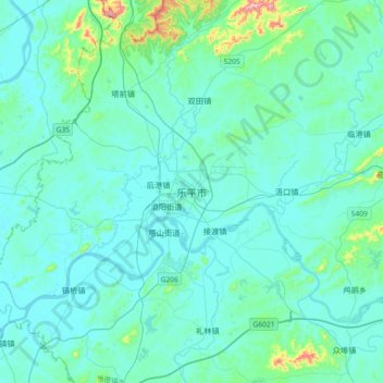 Topografisk kart Leping, høyde, relieff
