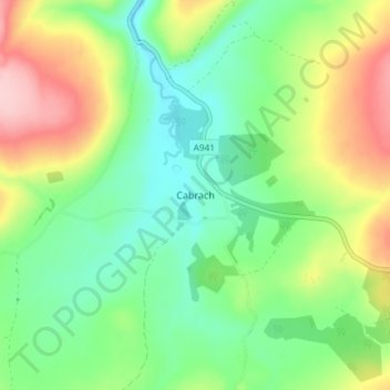Topografisk kart Cabrach, høyde, relieff