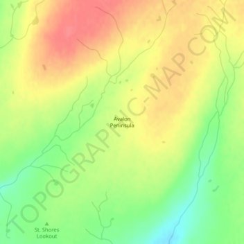 Topografisk kart Avalon Peninsula, høyde, relieff