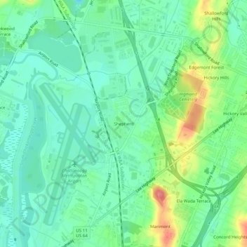 Topografisk kart Shepherd, høyde, relieff