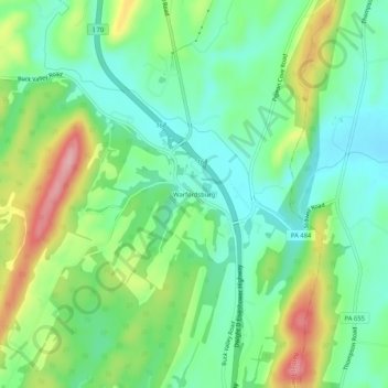 Topografisk kart Warfordsburg, høyde, relieff