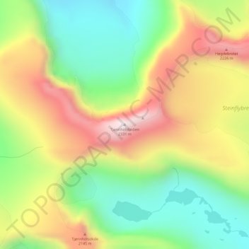 Topografisk kart Tjønnholstinden, høyde, relieff