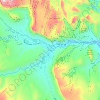 Topografisk kart Fruita, høyde, relieff
