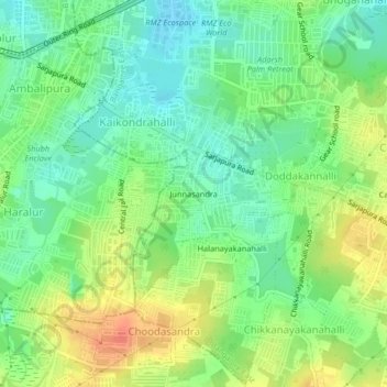 Topografisk kart Junnasandra, høyde, relieff
