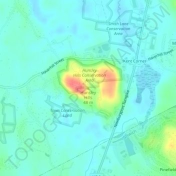Topografisk kart Hunsley Hills, høyde, relieff