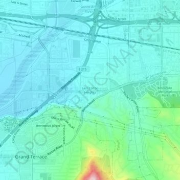 Topografisk kart East Colton Heights, høyde, relieff