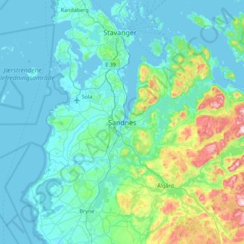 Topografisk kart Sandnes, høyde, relieff