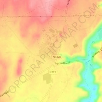 Topografisk kart Shonto, høyde, relieff
