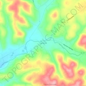 Topografisk kart Oak Grove, høyde, relieff