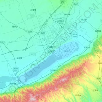 Topografisk kart Yanhu, høyde, relieff