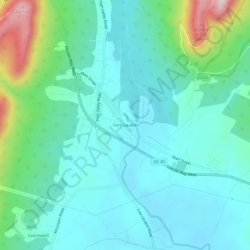 Topografisk kart Fort Loudon, høyde, relieff