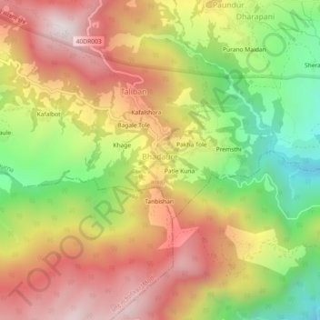 Topografisk kart Deurali, høyde, relieff