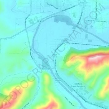 Topografisk kart Dillard, høyde, relieff