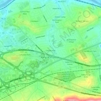 Topografisk kart Cannon Run, høyde, relieff