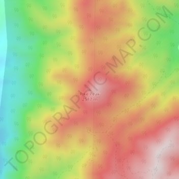 Topografisk kart Pike Peak, høyde, relieff