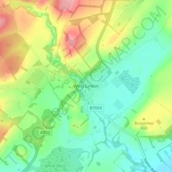Topografisk kart West Linton, høyde, relieff