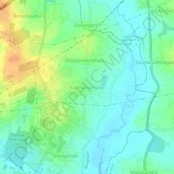 Topografisk kart Kannamangala, høyde, relieff