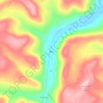 Topografisk kart Gillett, høyde, relieff