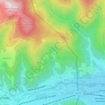 Topografisk kart Kalbach-le-Haut, høyde, relieff