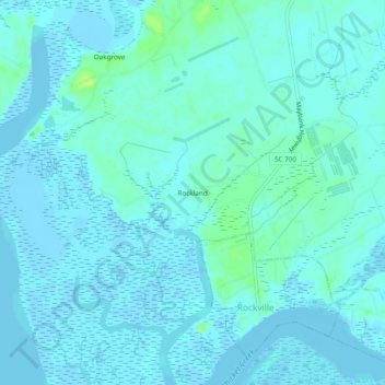 Topografisk kart Rockland, høyde, relieff