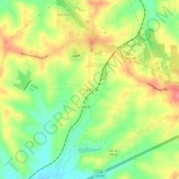 Topografisk kart Villa Ridge, høyde, relieff